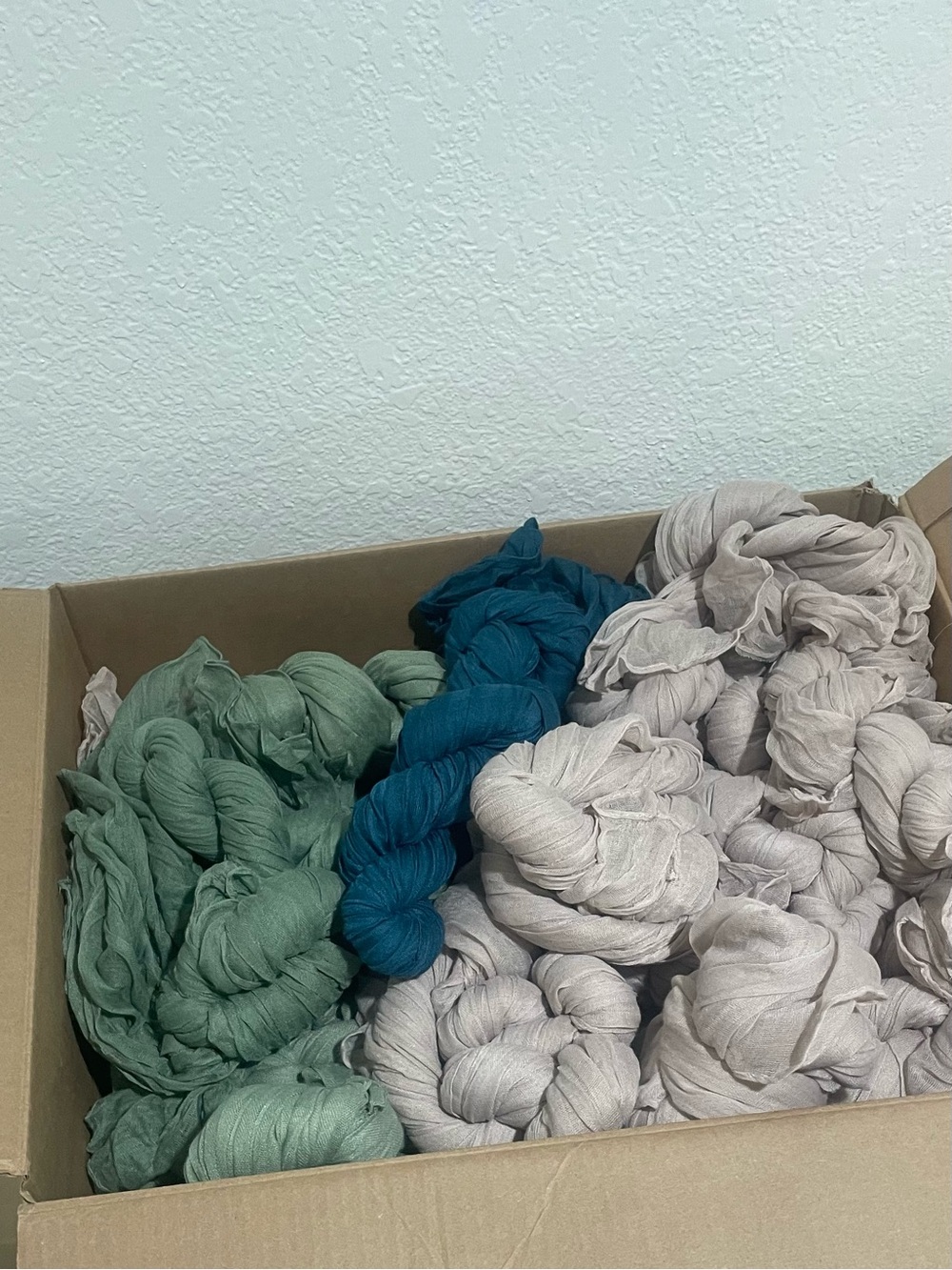 Assorted Cheesecloth table toppers- Sage and Beige